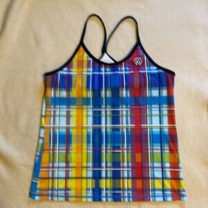 EUC, INKnBURN Rainbow Plaid Camisole w/built in Bra, Size Lg